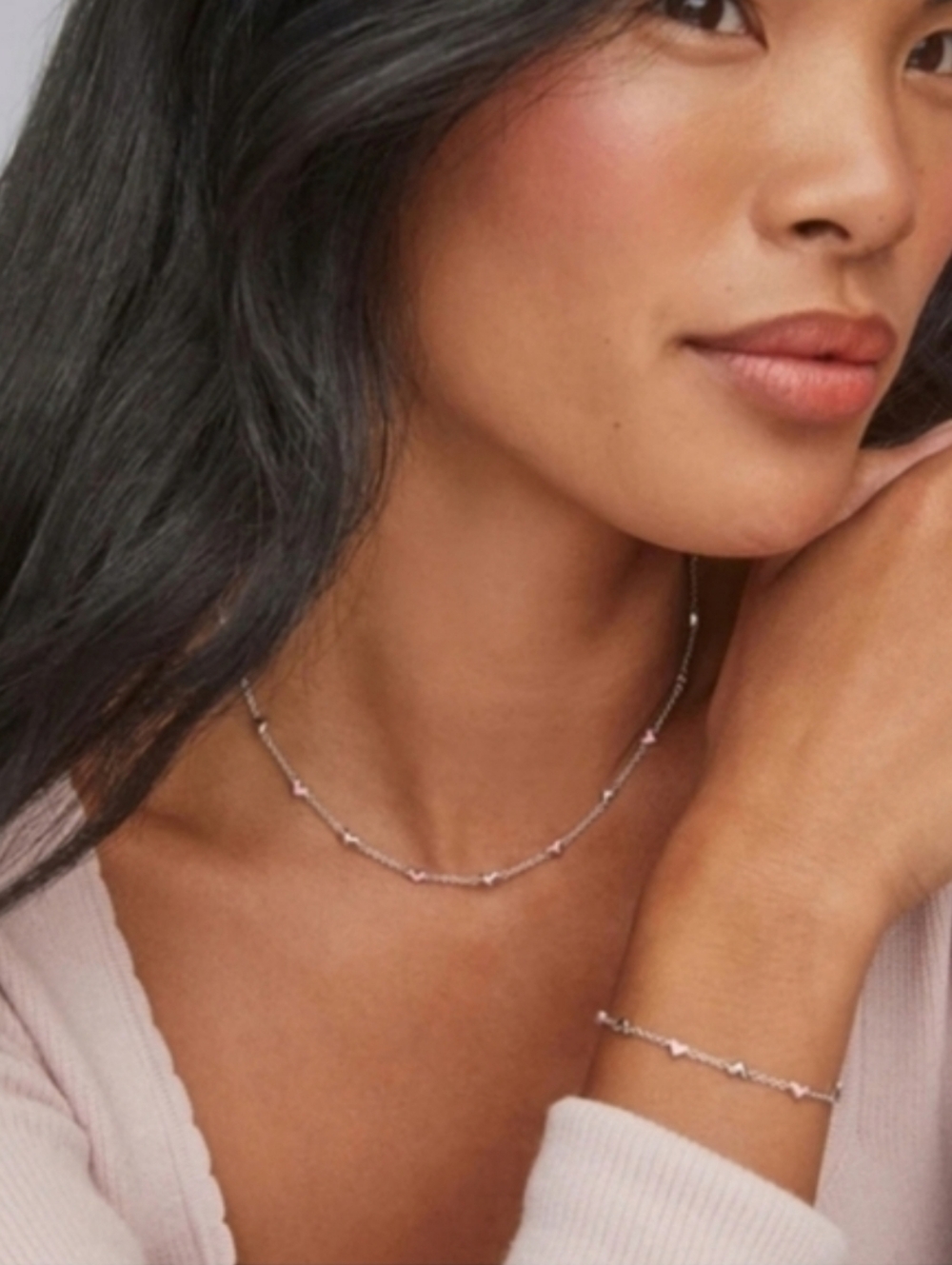 Haven Silver Strand Necklace in Pink Enamel